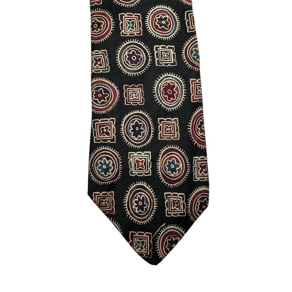 John Henry Mens 100% Silk Multicolor Geometric Pattern Tie - Picture 1 of 6